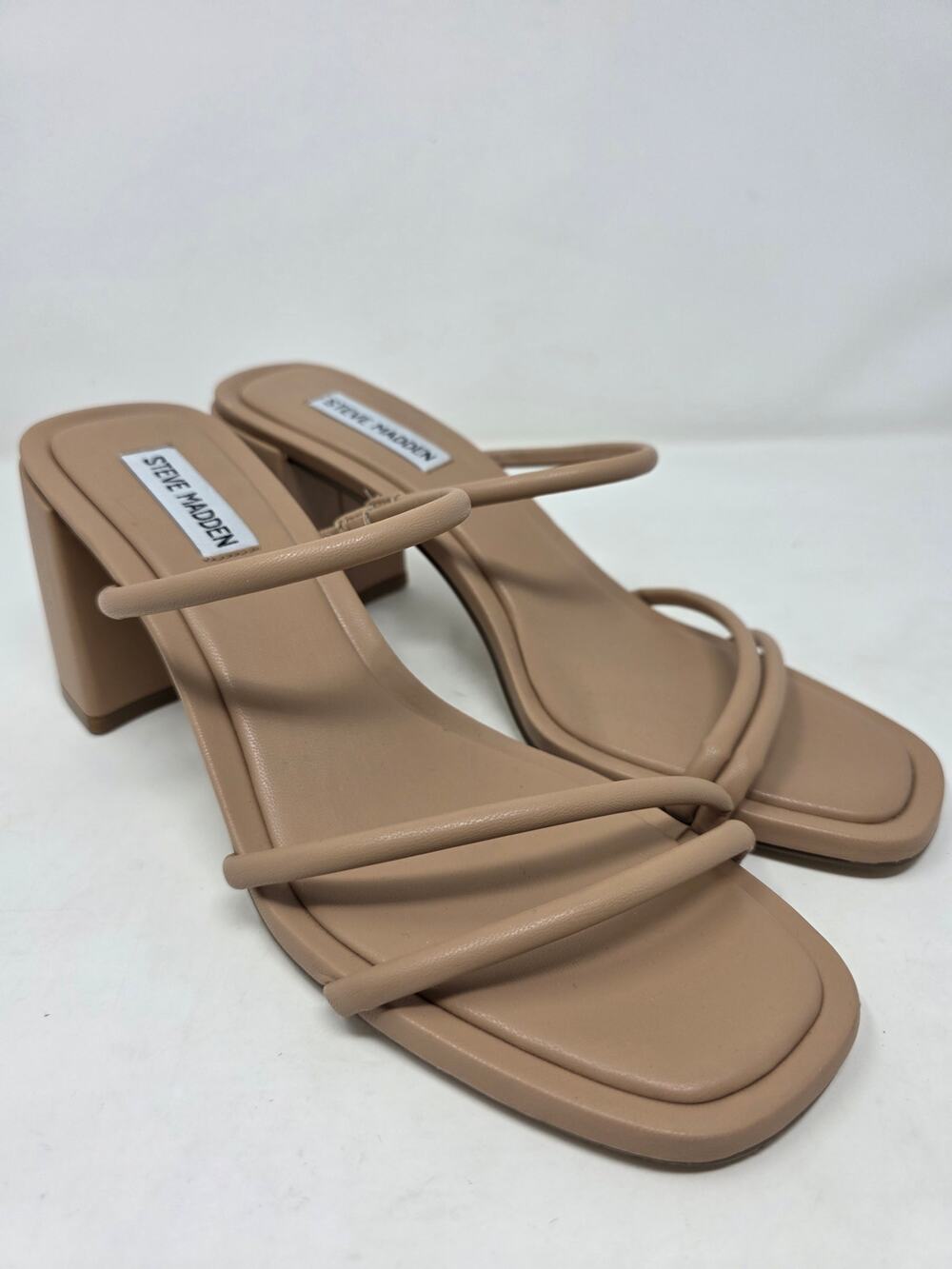 Steve Madden Gemini Nude Strappy Square Toe Block Heel Sandals Size 10M EUC
